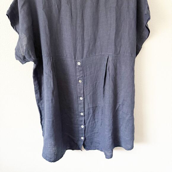 TERZO MILLENNIO | 100% Italian Linen Navy Blue Blouse Cap Sleeve Tunic | Size 1X - Picture 5 of 7